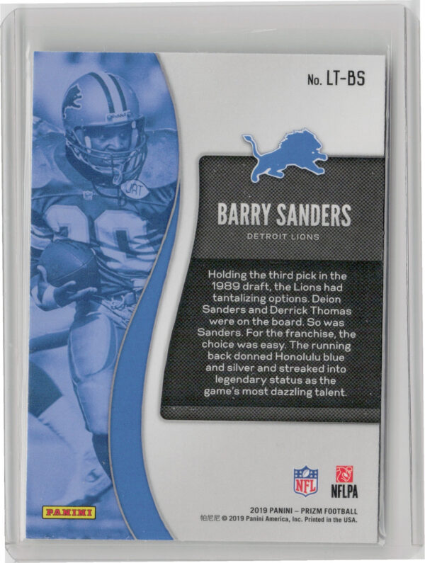 2019 Panini Prizm Barry Sanders #LT-BS Lions Legendary Talents - Image 3