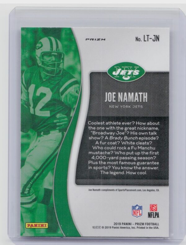 2019 Panini Prizm Joe Namath #LT-JN Jets Legendary Talents Prizms Green - Image 3