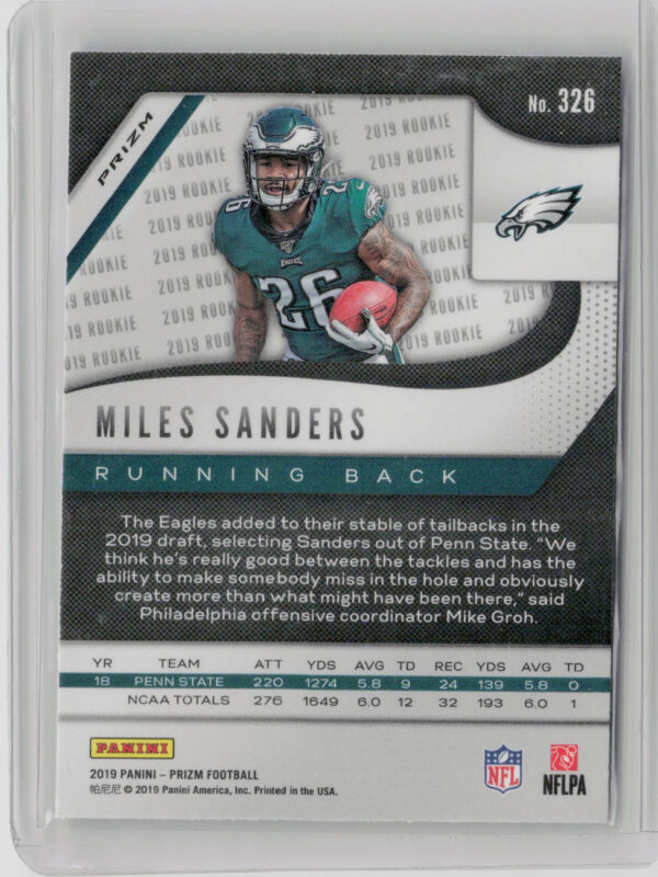 2019 Panini Prizm Miles Sanders Red White and Blue #326 Eagles - Image 3