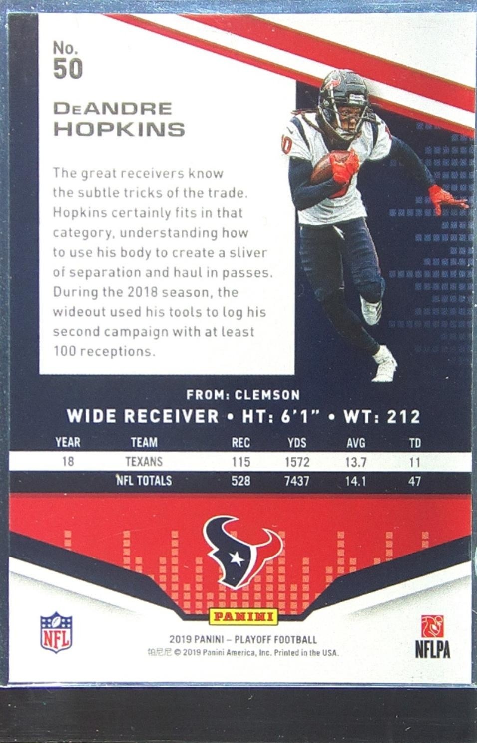 2019 Playoff DeAndre Hopkins 1st Down /99 #50 Texans - Image 3