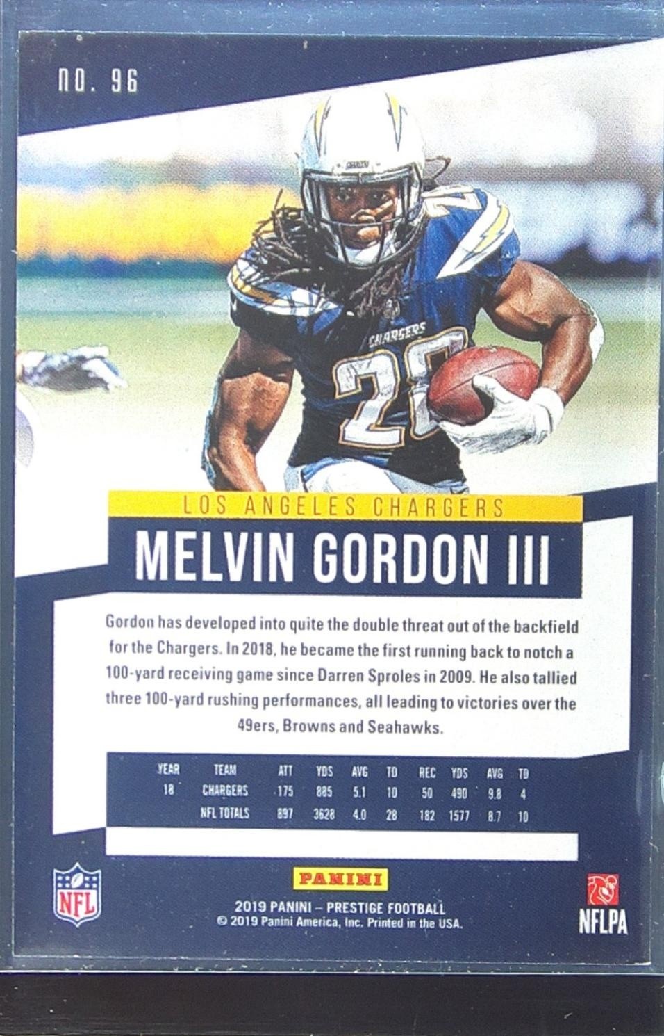 2019 Prestige Melvin Gordon III Xtra Points Blue #96 Chargers - Image 3
