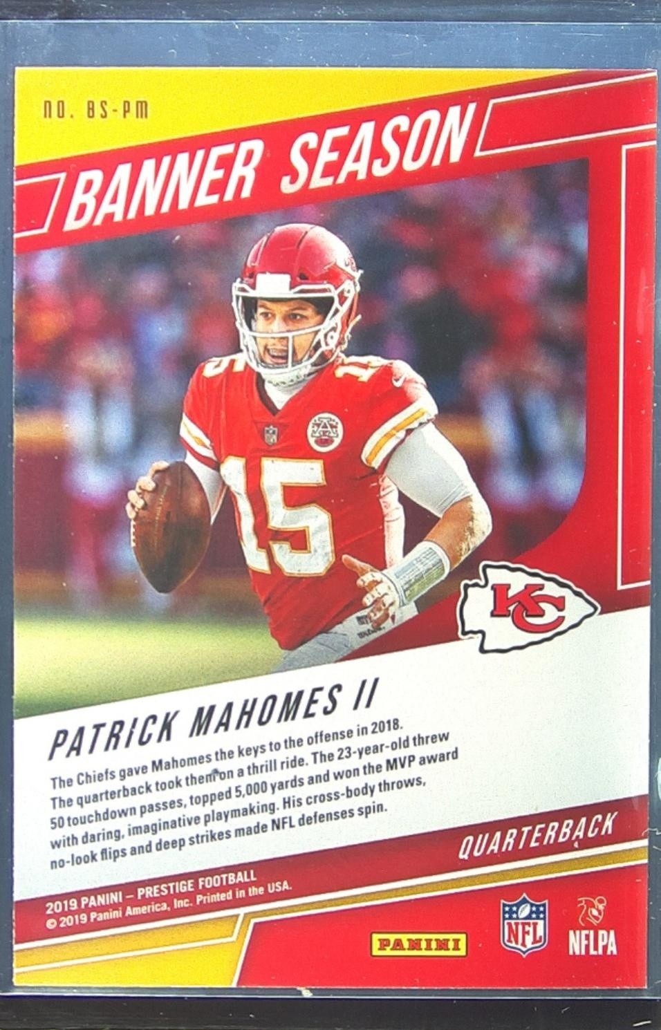 2019 Prestige Patrick Mahomes #BS-PM Chiefs Banner Season - Image 3