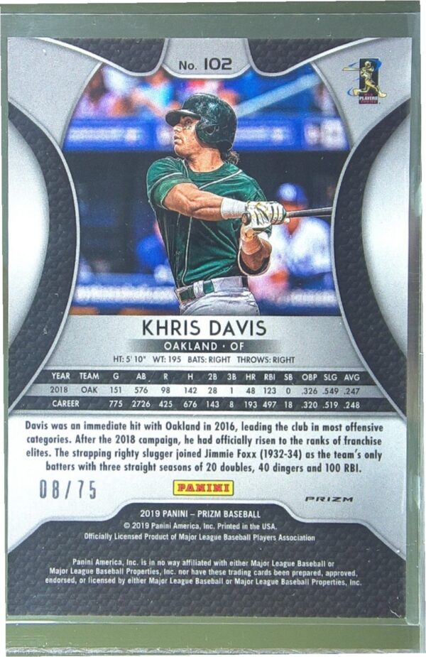 2019 Prizm Khris Davis Power Plaid /75 #102 Athletics - Image 3