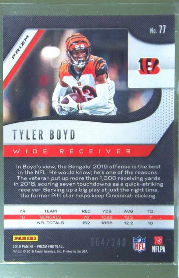 2019 Prizm Tyler Boyd Orange /249 #77 Bengals - Image 3