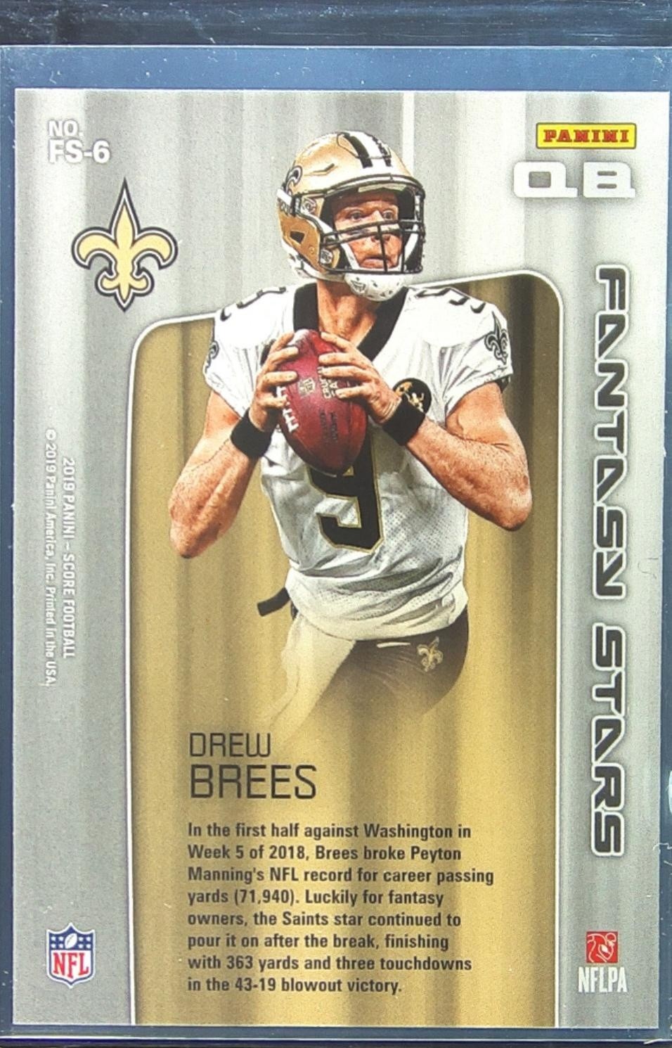 2019 Score Drew Brees #FS-6 Saints Fantasy Stars - Image 3