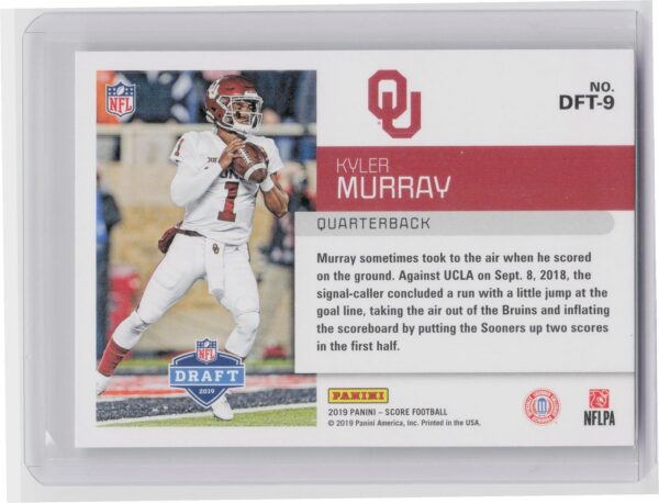 2019 Score Kyler Murray NFL Draft 2019 Rookie #DFT-9 Oklahoma Sooners - Image 3
