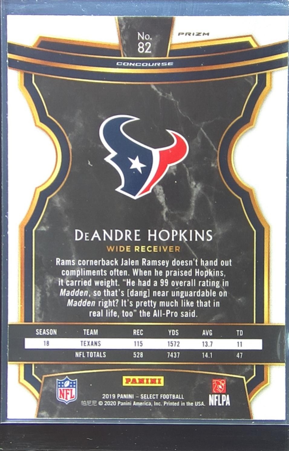 2019 Select DeAndre Hopkins Silver Prizm #82 Texans - Image 3
