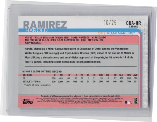 2019 Topps Chrome Update Harold Ramirez AU SN25 #CUA-HR Marlins Autographs Orang - Image 3