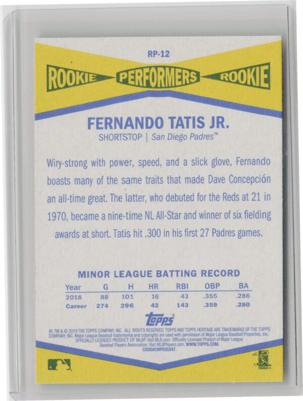 2019 Topps Heritage Fernando Tatis Jr. #RP-12 Padres Rookie Performers - Image 3