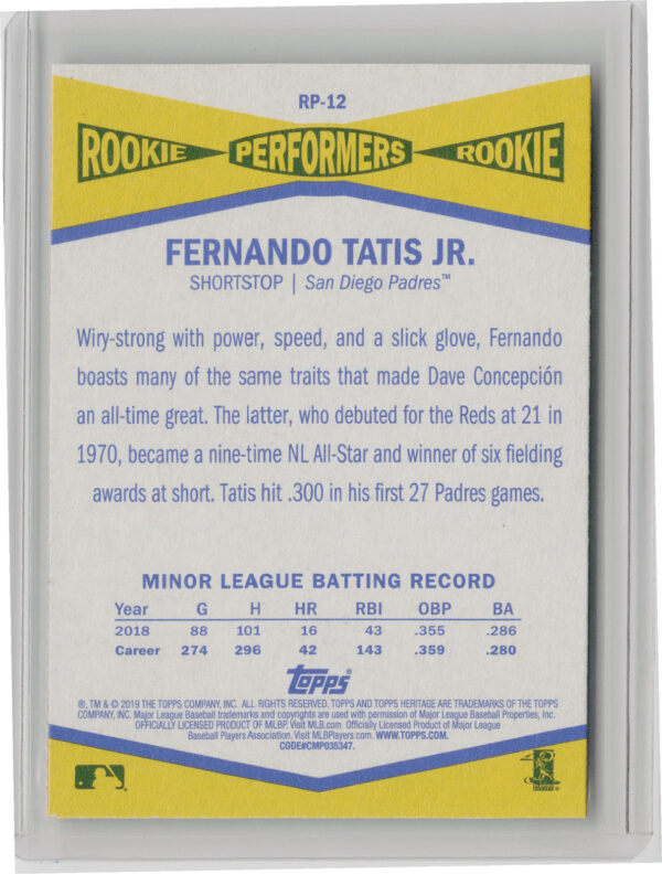 2019 Topps Heritage Fernando Tatis Jr. #RP-12 Padres Rookie Performers - Image 3