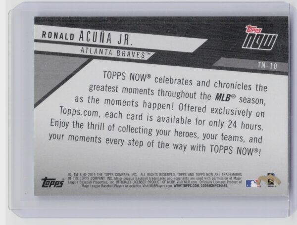 2019 Topps Ronald Acuna Jr. #TN-10 Braves 2018 Topps Now Review - Image 3
