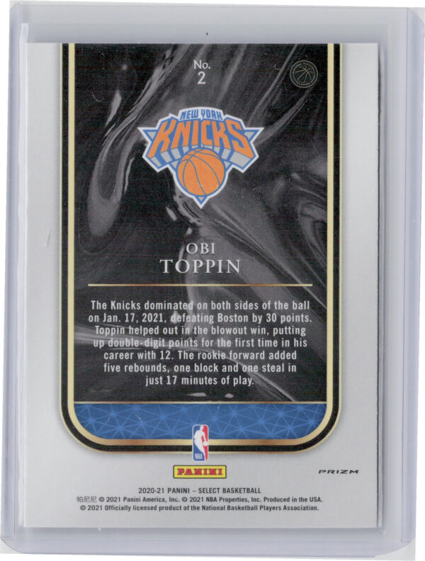 2020-21 Panini Select Obi Toppin #2 Knicks Rookie Selections Silver - Image 3