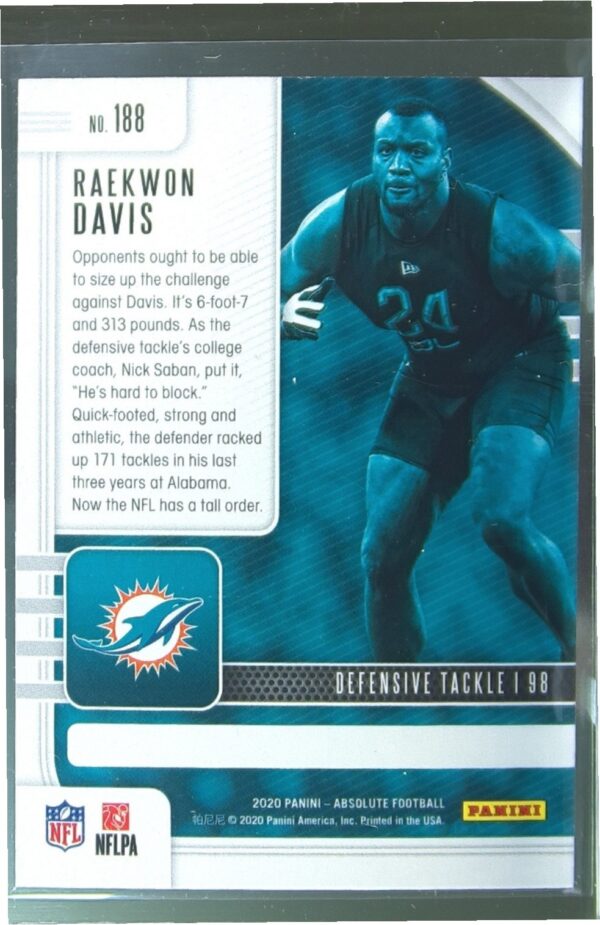 2020 Absolute Raekwon Davis Retail RC #188 Dolphins - Image 3