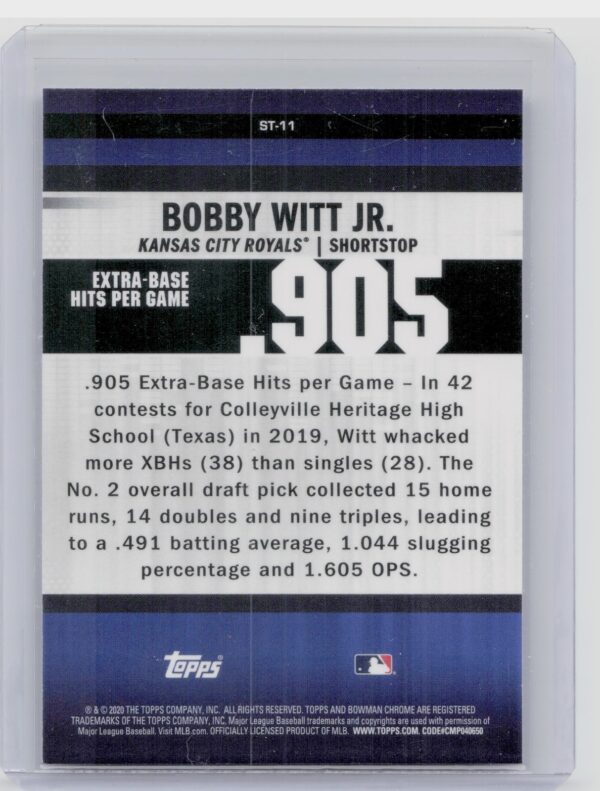 2020 Bowman Chrome Bobby Witt Jr. #ST-11 Royals Stat Tracker - Image 3