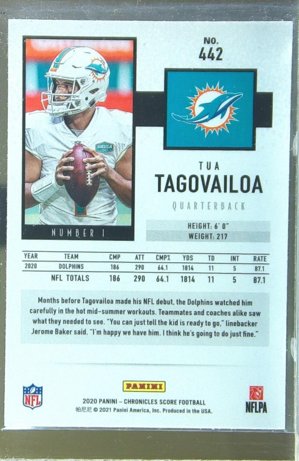 2020 Chronicles Tua Tagovailoa RC #442 Dolphins 2020 Score Update Rookies Silver - Image 3