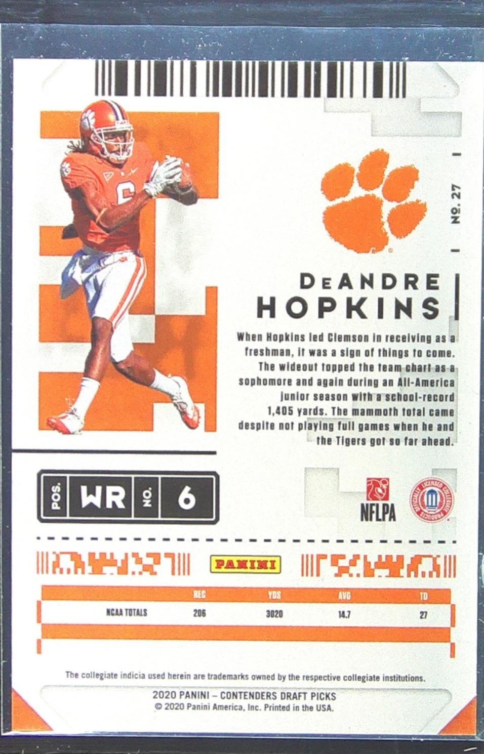 2020 Contenders Draft Picks DeAndre Hopkins Bowl Ticket /99 #27 Tigers - Image 3