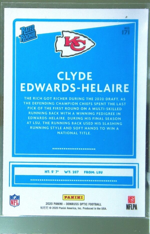 2020 Donruss Optic Clyde Edwards-Helaire RC #171 Chiefs - Image 3