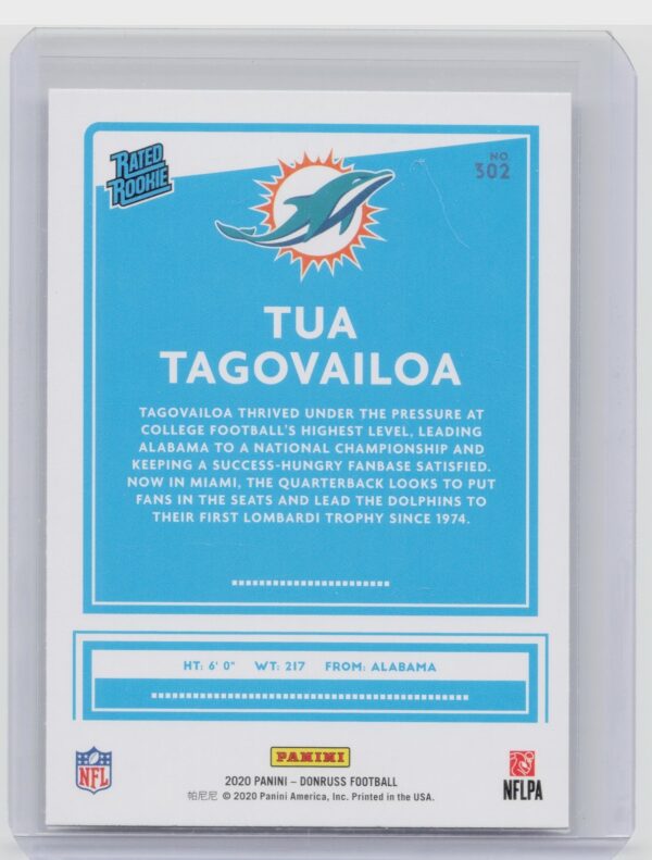 2020 Donruss Tua Tagovailoa RC #302 Dolphins - Image 3