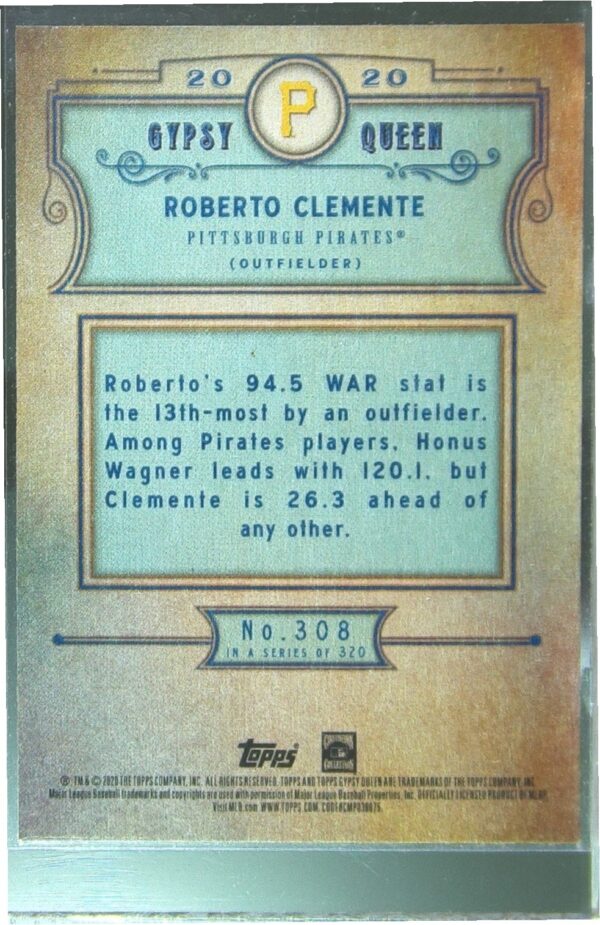 2020 Gypsy Queen Roberto Clemente SP #308 Pirates - Image 3