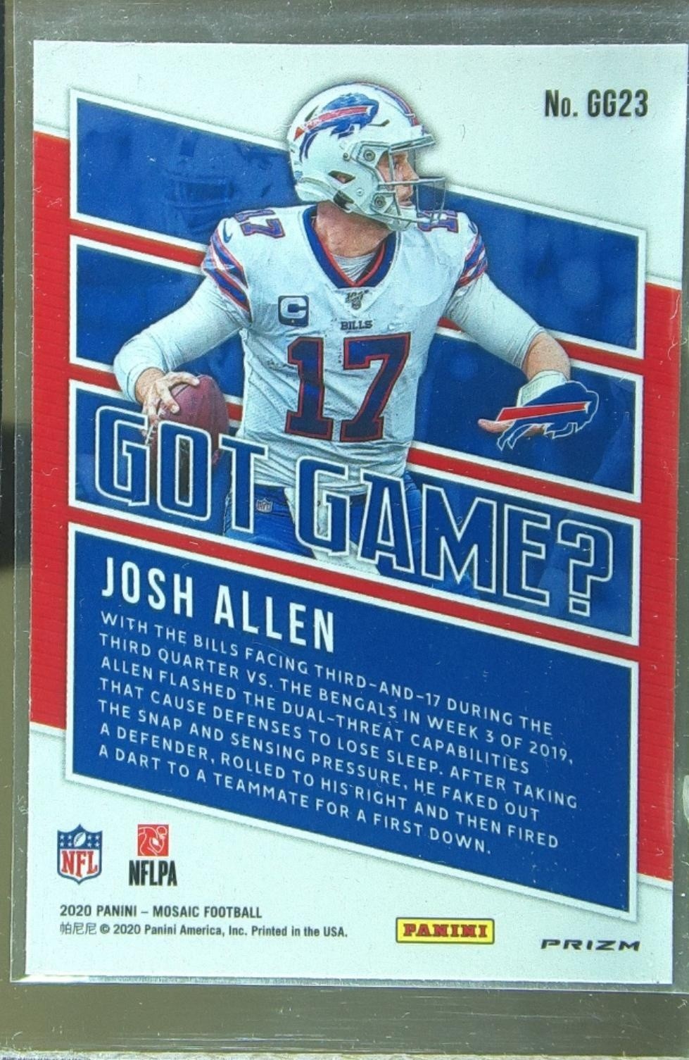 2020 Mosaic Josh Allen #GG23 Bills Got Game? Prizm - Image 3