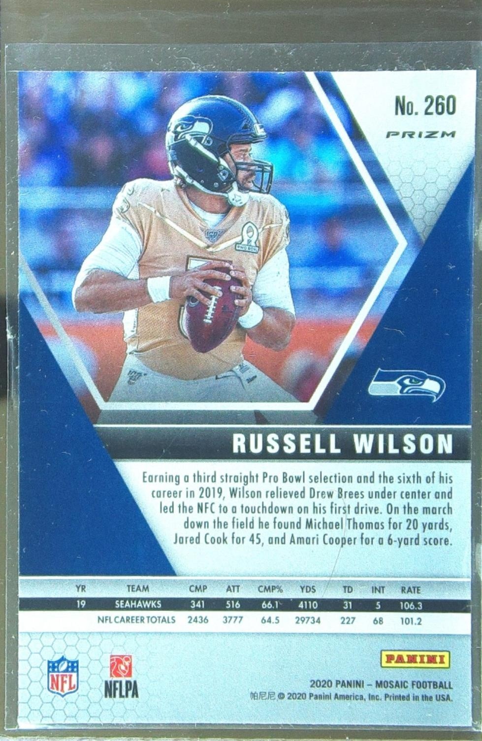 2020 Mosaic Russell Wilson Prizm Reactive Orange #260 Seahawks - Image 3