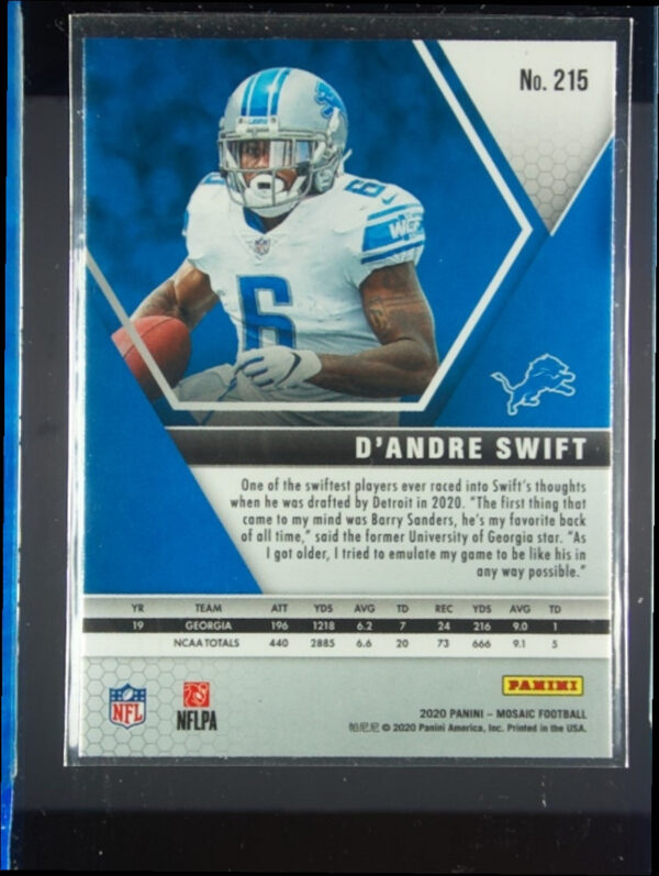 2020 Panini Mosaic D'Andre Swift RC #215 Lions - Image 3