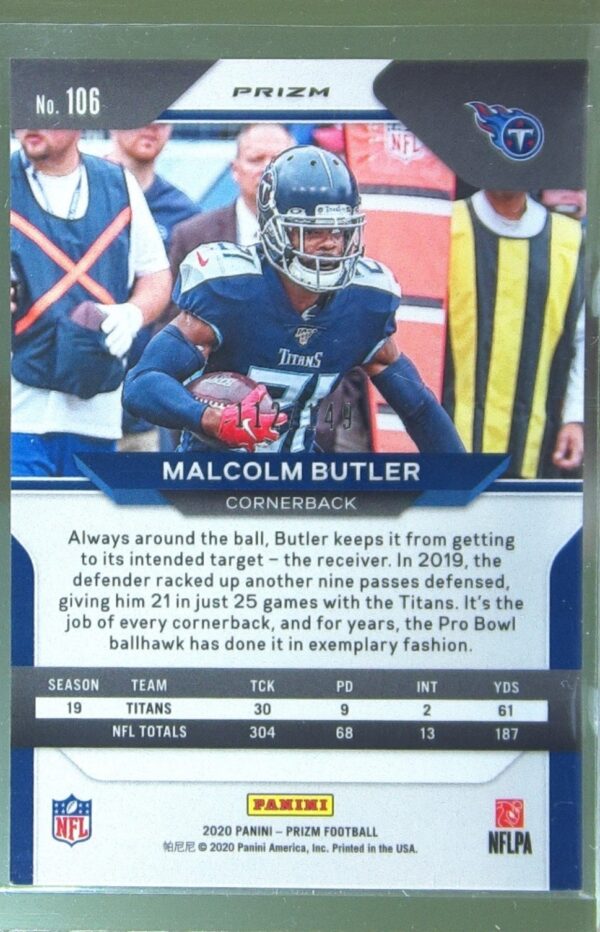 2020 Prizm Malcolm Butler Prizm Red Wave /149 #106 Titans - Image 3