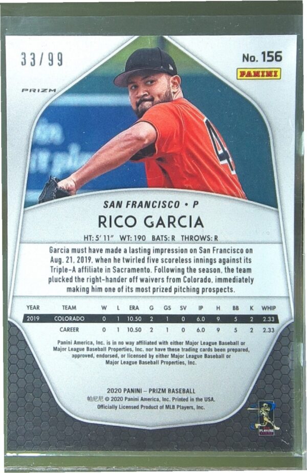 2020 Prizm Rico Garcia Red Donut Circles Prizm /99 RC #156 Giants - Image 3