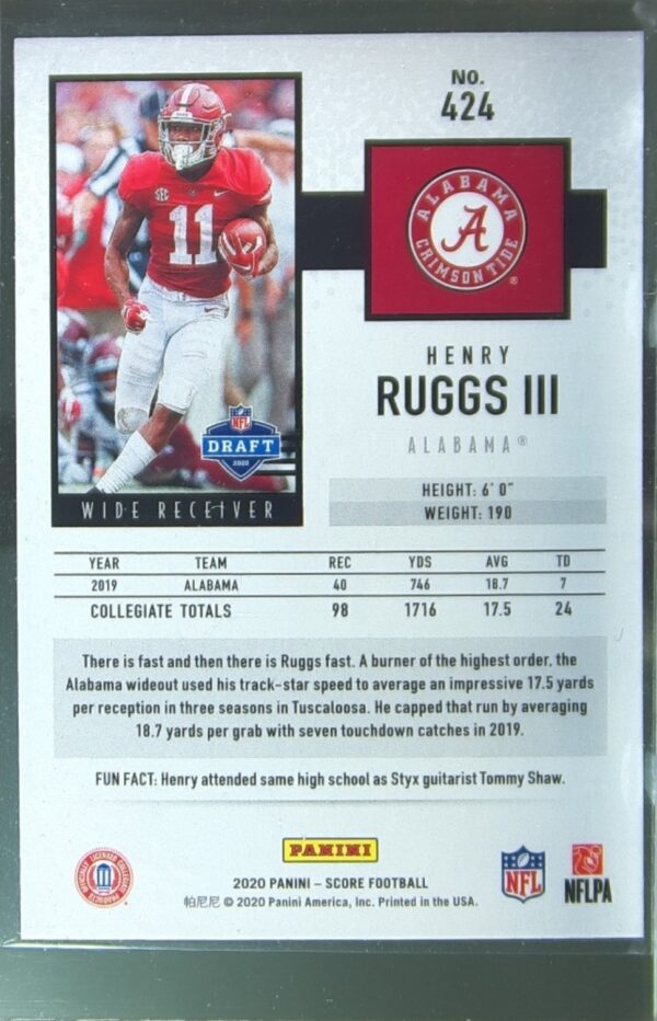 2020 Score Henry Ruggs III RC #424 Tide - Image 3