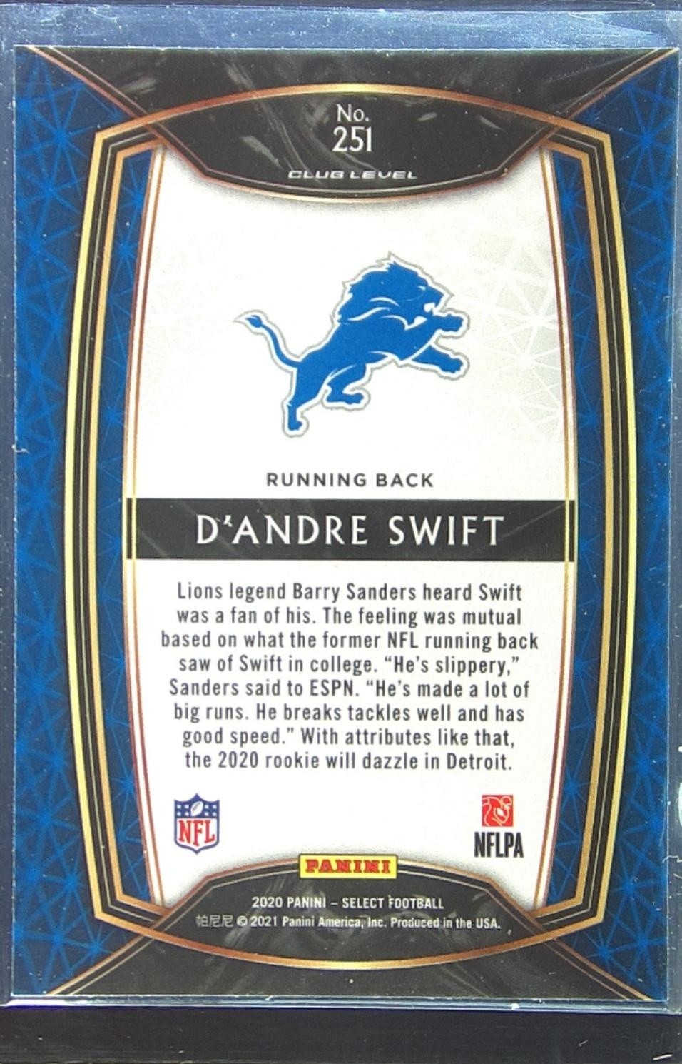 2020 Select D'Andre Swift RC #251 Lions - Image 3