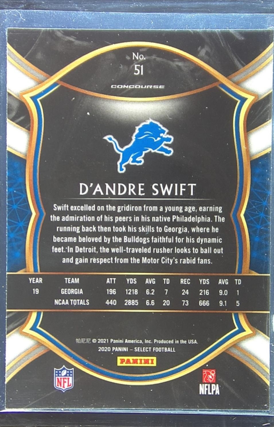 2020 Select D'Andre Swift RC #51 Lions - Image 3