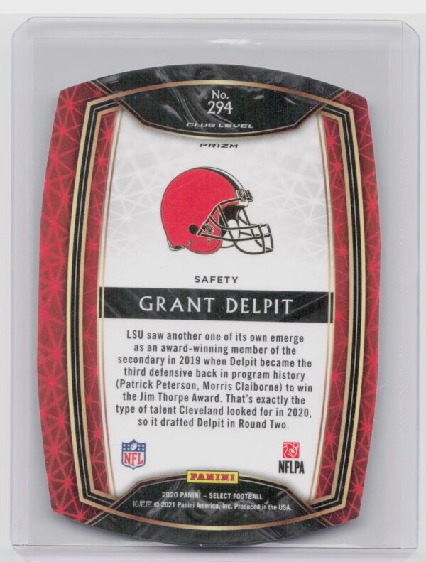 2020 Select Grant Delpit Club Level Orange Prizm Die Cut RC #294 Browns - Image 3
