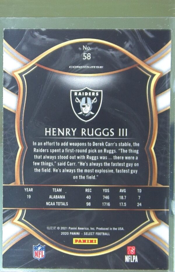 2020 Select Henry Ruggs III RC #58 Raiders - Image 3