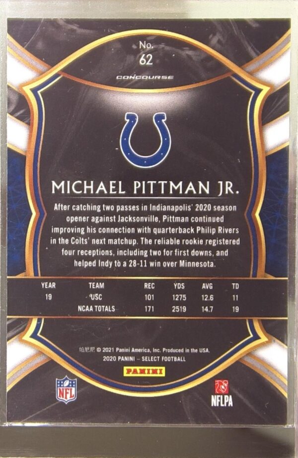 2020 Select Michael Pittman Jr. RC #62 Colts - Image 3