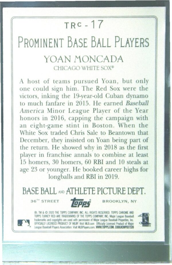 2020 Topps Yoan Moncada #TRC-17 Sox Turkey Red 2020 Chrome (Series 1) - Image 3