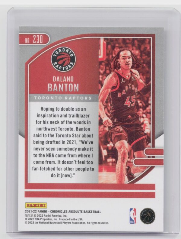 2021-22 Panini Chronicles Absolute Dalano Banton Rookie #230 Raptors - Image 3