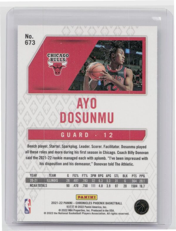 2021-22 Panini Chronicles Phoenix Ayo Dosunmu #673 Bulls - Image 3