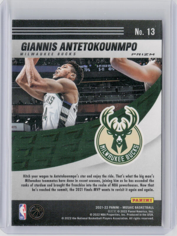 2021-22 Panini Mosaic Giannis Antetokounmpo #13 Bucks Elevate Mosaic Green - Image 3