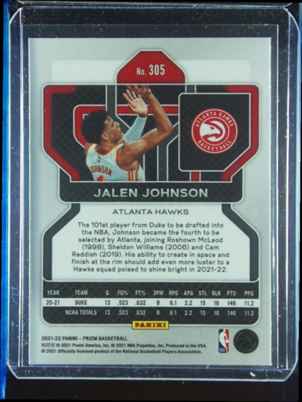 2021-22 Panini Prizm Jalen Johnson RC #305 Hawks - Image 3