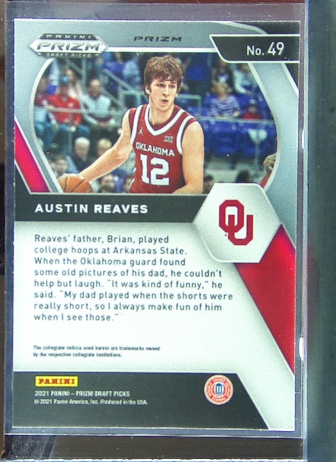 2021-22 Prizm Draft Picks Austin Reaves Red Ice RC #49 Sooners - Image 3