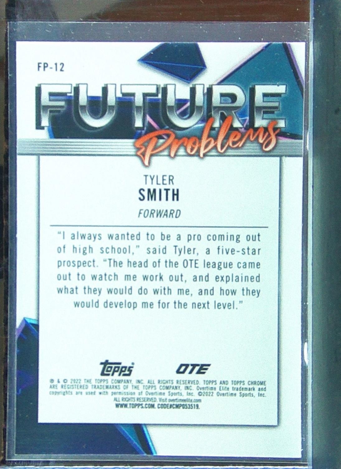 2021-22 Topps Chrome Overtime Elite Tyler Smith #FP-12 OTE Future Problems - Image 3
