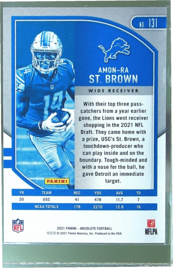 2021 Absolute Amon-Ra St. Brown Retail RC #131 Lions - Image 3