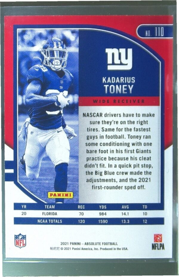 2021 Absolute Kadarius Toney Retail RC #110 Giants - Image 3