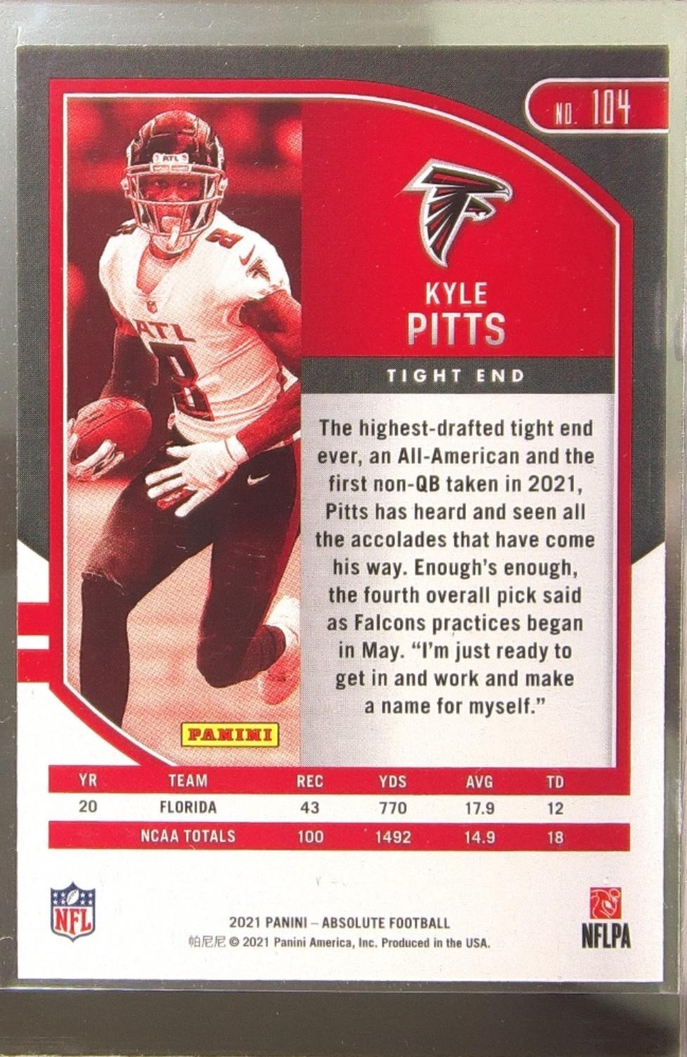 2021 Absolute Kyle Pitts Retail RC #104 Falcons - Image 3