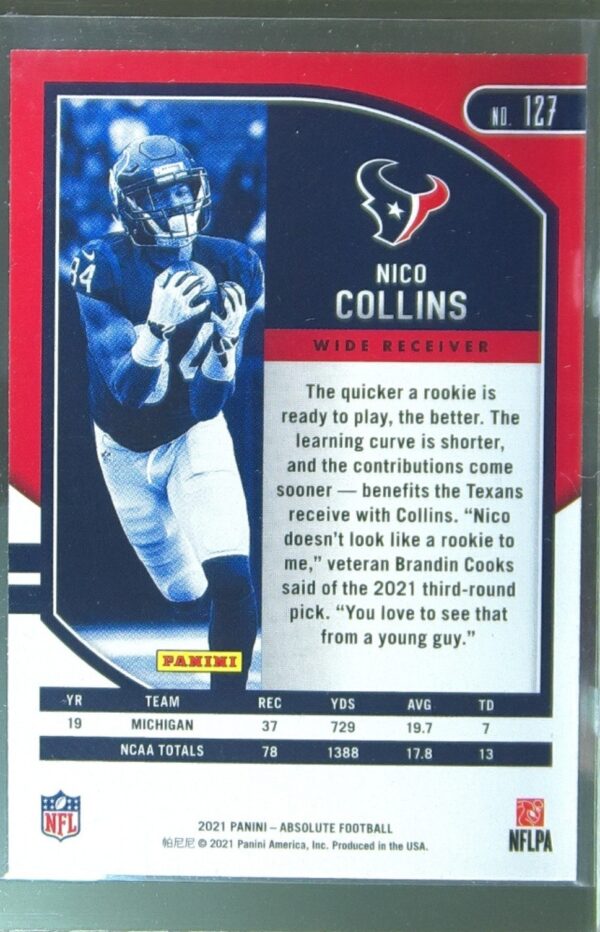 2021 Absolute Nico Collins Retail RC #127 Texans - Image 3