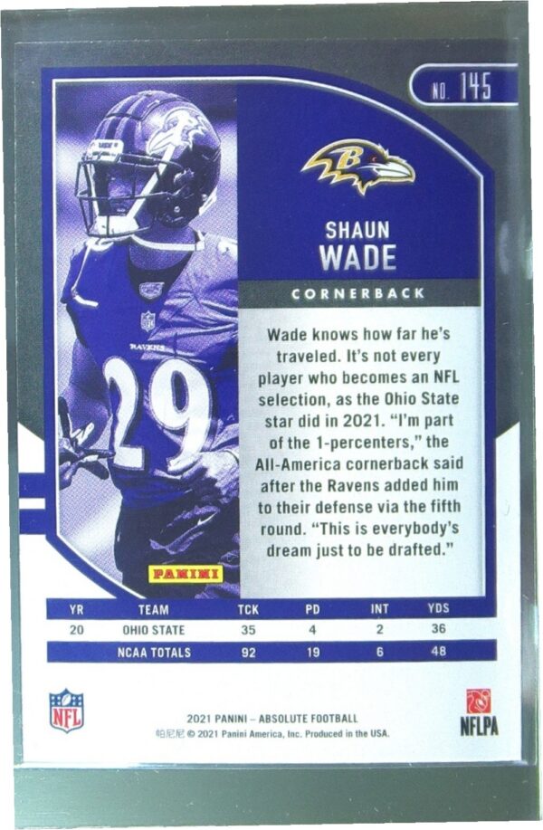 2021 Absolute Shaun Wade Retail RC #145 Ravens - Image 3