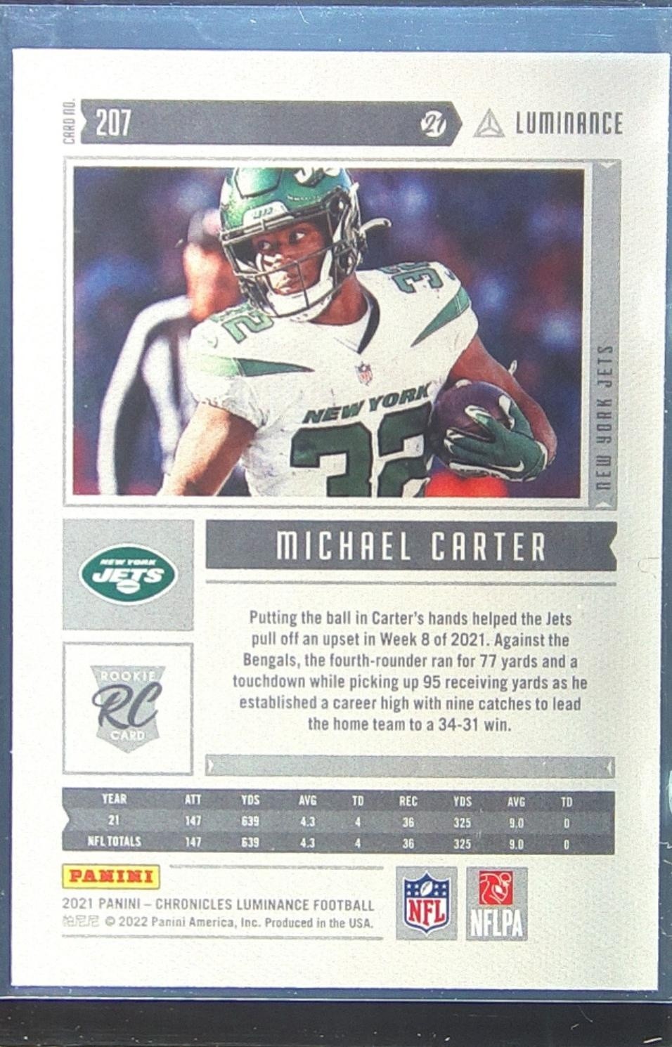 2021 Chronicles Michael Carter RC #207 Jets Luminance Update Rookies - Image 3