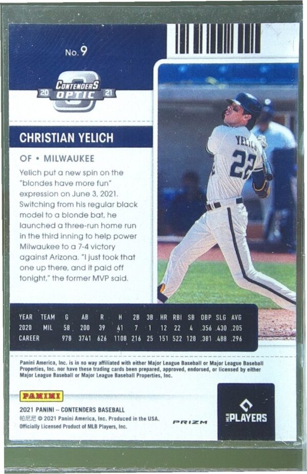 2021 Contenders Christian Yelich Optic Red #9 Brewers - Image 3