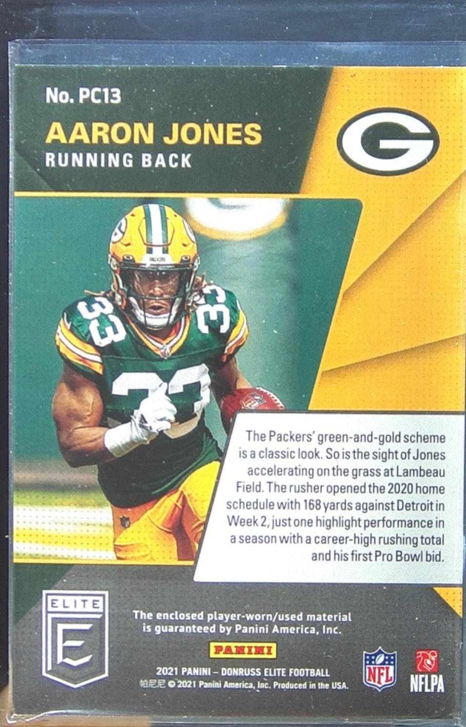 2021 Donruss Elite Aaron Jones JSY #PC13 Packers Primary Colors - Image 3