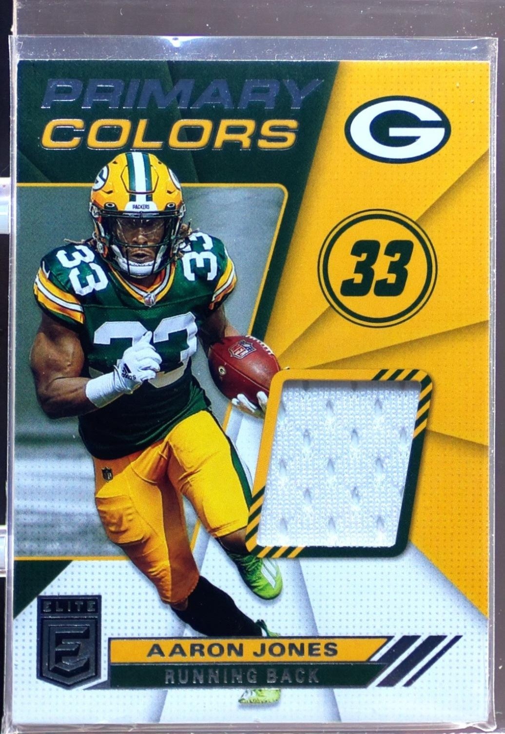 2021 Donruss Elite Aaron Jones JSY #PC13 Packers Primary Colors